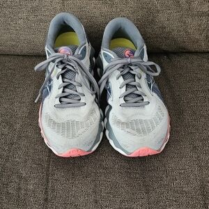 Women's Gray and Pink Athletic Shoes By MIZUNO